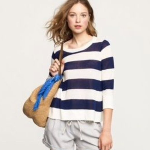 J. CREW Stripe Linen Swingtime Sweater Sma… - Picture 2 of 5